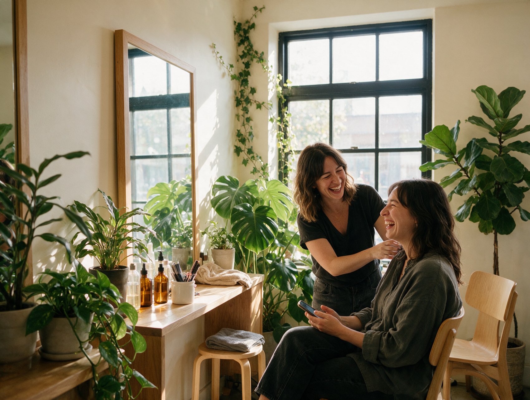 Friseursalon mit Stylistin und Kundin